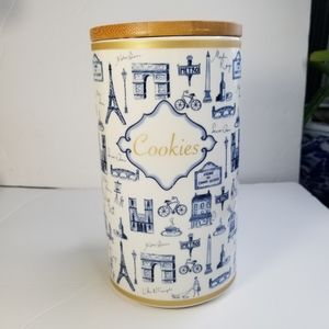MILLY GREEN FRANCE SCENE COOKIES CONTAINER STORAGE DECOR JAR PORCELAIN CERAMIC